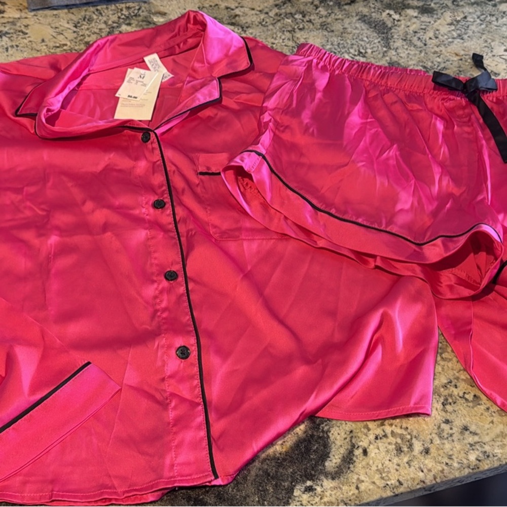 Women's Pink Satin Pajama Set